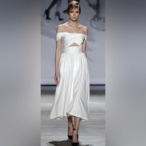 Lela Rose Off Shoulder White Poplin Dress Size 10